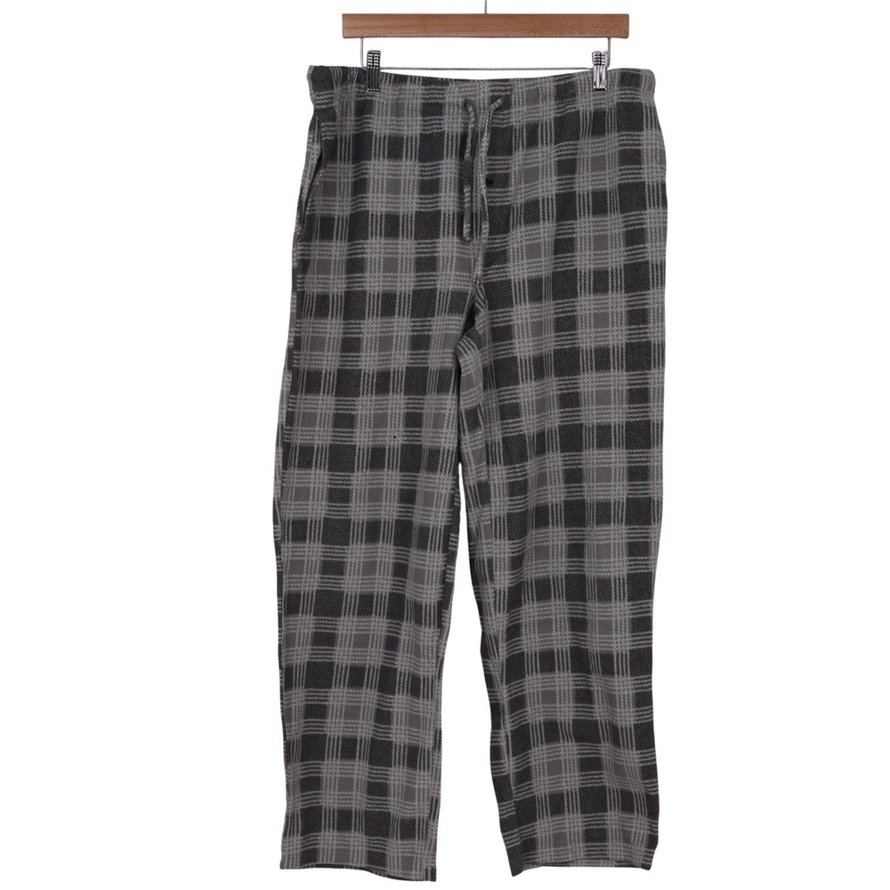 Royal Class Pajama Pants Mens L Plaid Grey Fleece Drawstring Excellent